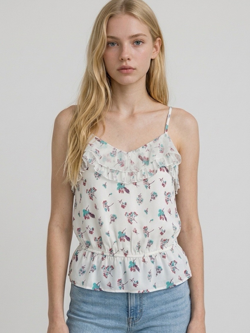 American Eagle Ruffle Babydoll Floral Top Womens XS Lightweight Coquette Beachy